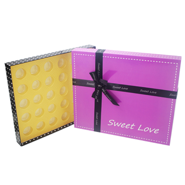 Custom Printed Square Chocolate packaging Cardboard Box with ribbon