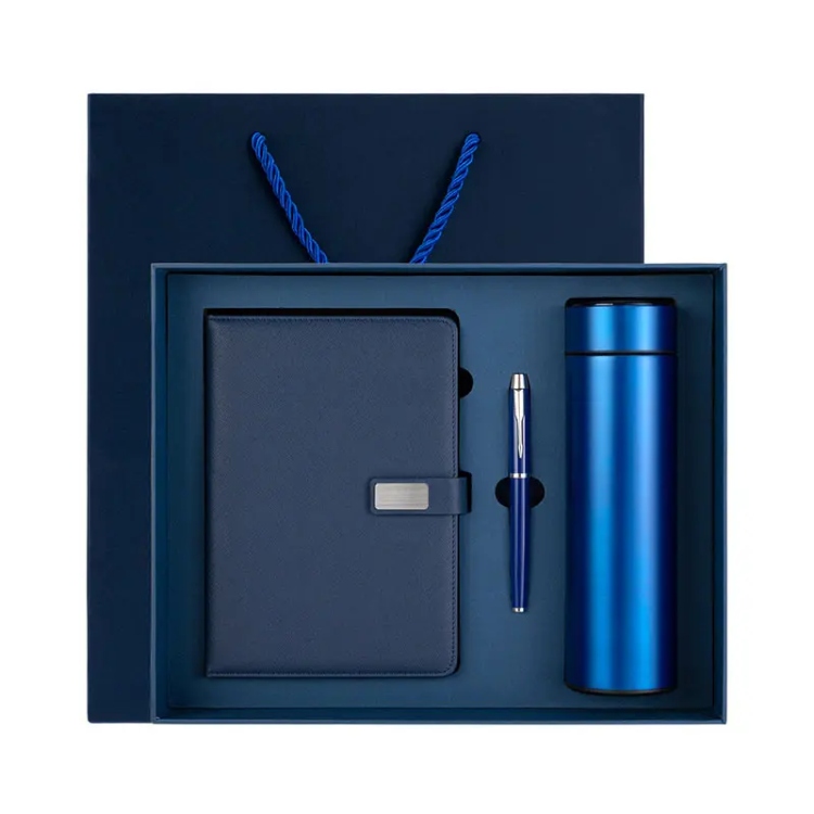 Customizable Corporate Leather Notebook Gift Set With Led Thermos Flask