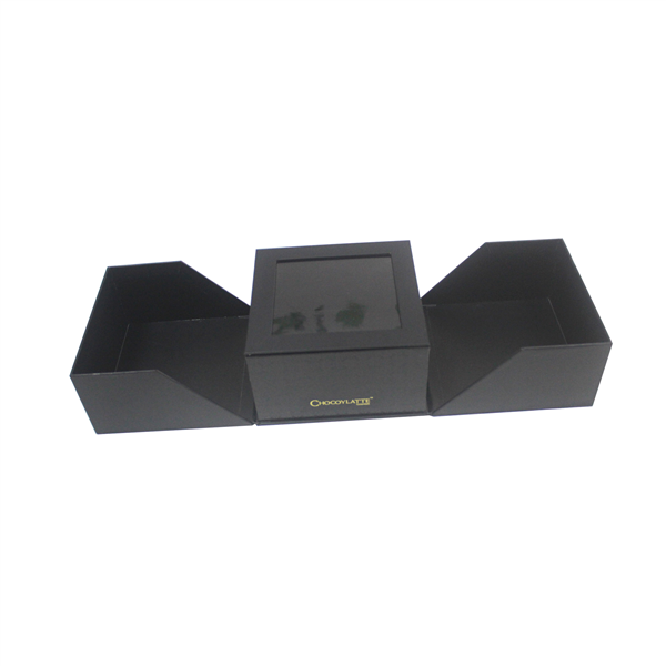 Custom made matte black window paper box with magnet