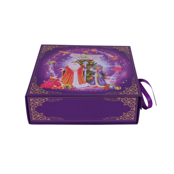 purple color of folding box with ribbon