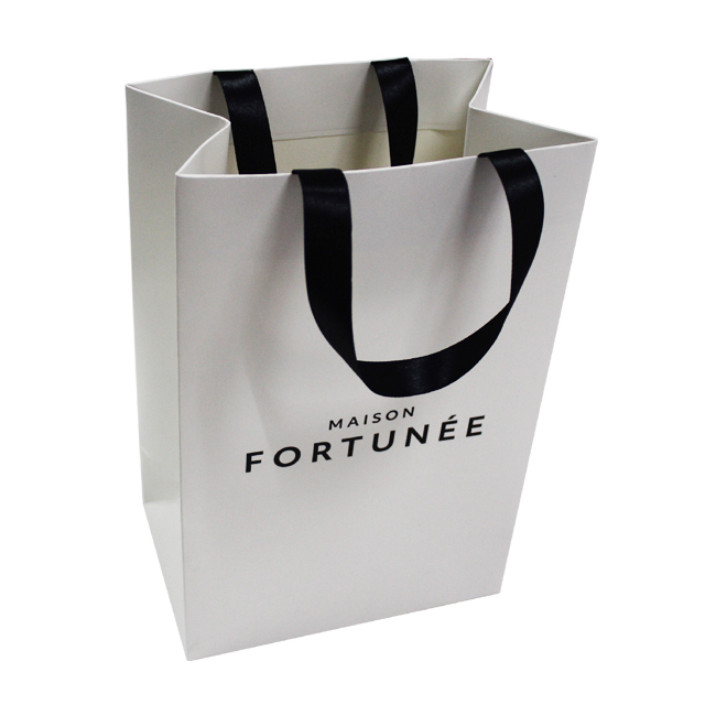 Download White Color Paper Bag With Ribbon Handle And Custom Logo