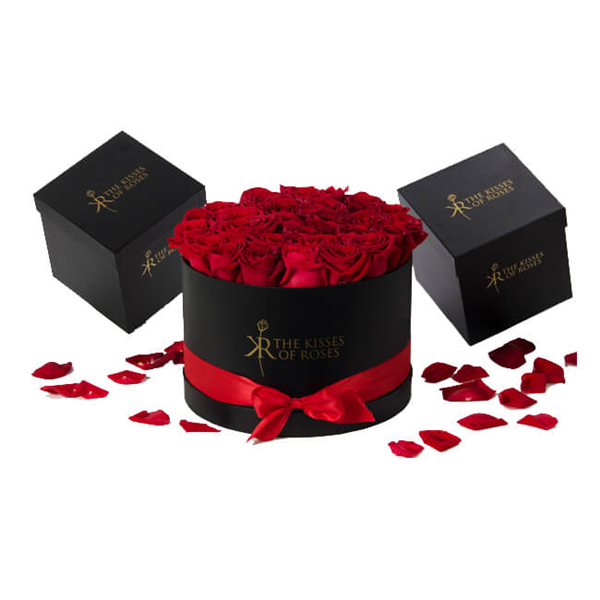 Customized black round paper gift box for flower packaging supplier