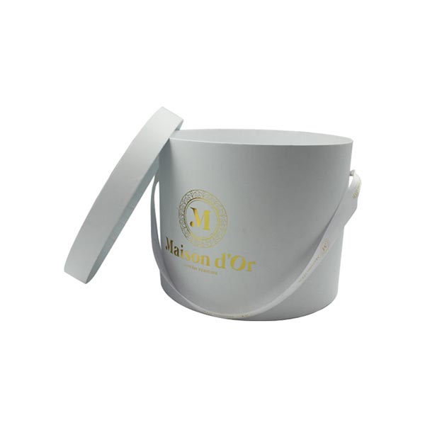 White Round Flower Gift Box with Ribbon Handle and Lid