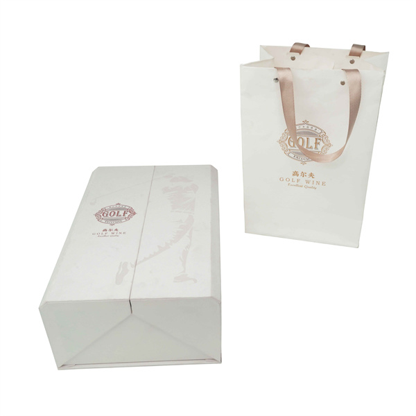 Custom double door opening wine packaging box with paper bag