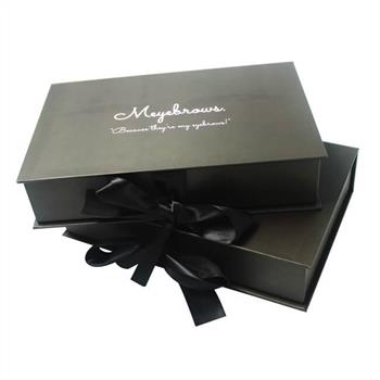 Custom book-shaped beauty product packaging box with ribbon closure