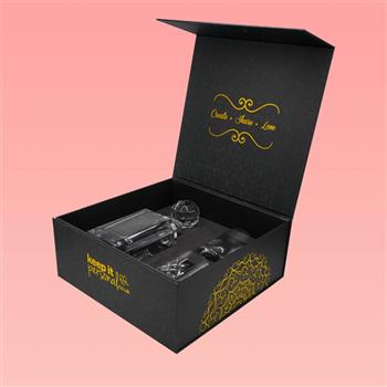 Black folding cardboard boxes for wine bottle packaging with logo