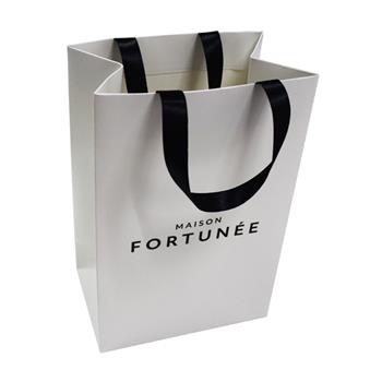 White Color Paper Bag With Ribbon Handle And Custom Logo
