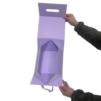 Custom Purple Folding Gift Paper Box with Ribbon Handle