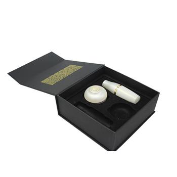 Custom black folding packaging boxes for cosmetics with molded pulp insert