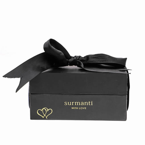 black cosmetic gift box with ribbon