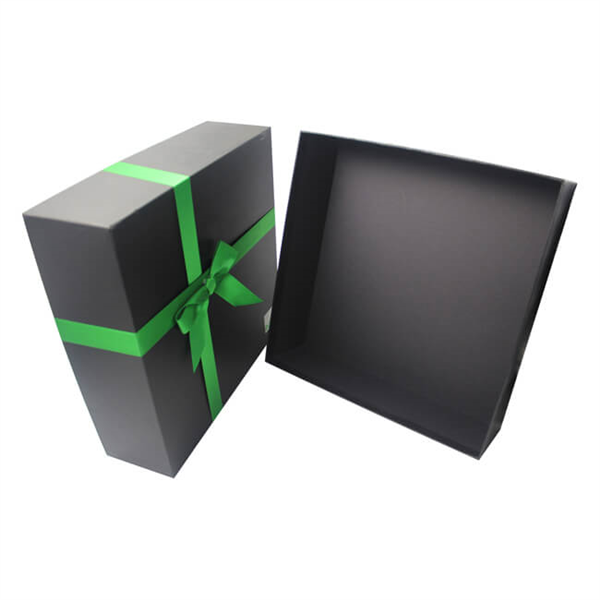 large black custom paper box with lid and ribbon decoration