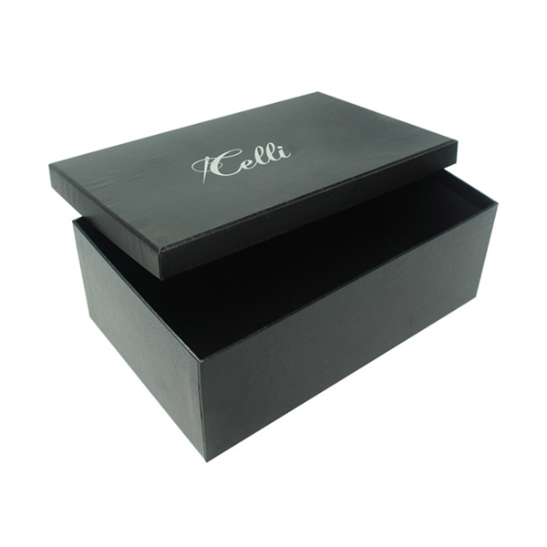 Personalized black paper box with lid for shoes packaging