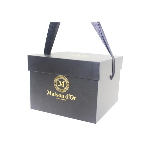 Small Square Flower Box with Black Ribbon Handle 04