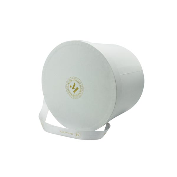 White Color Round Flower Box with Ribbon Handle 02